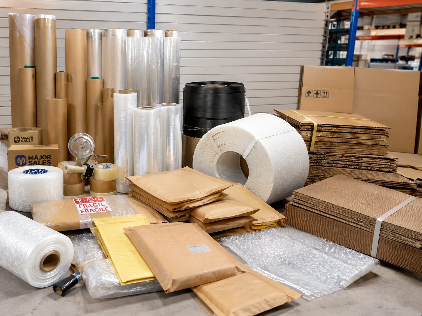 Película stretch, fleje y productos de embalaje para asegurar carga industrial